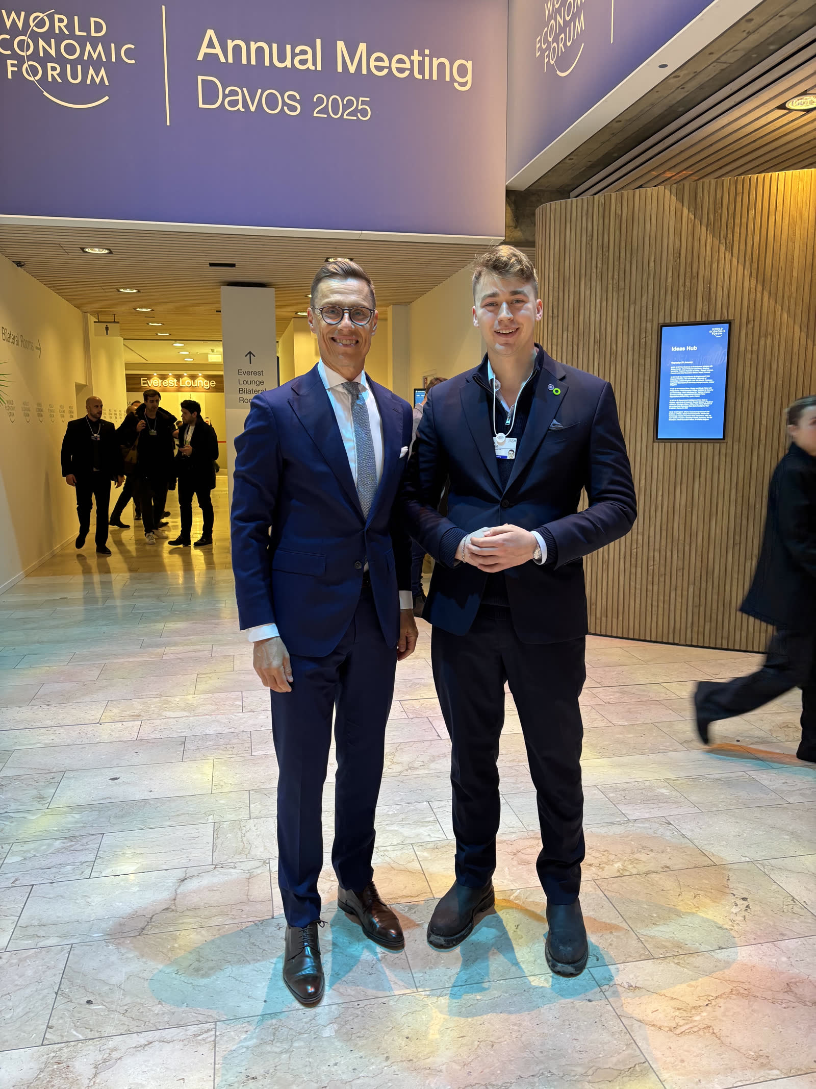 Daniel Uusitalo with President Alexander Stubb of Finland at the World Economic Forum Annual Meeting 2025 in Davos, Switzerland