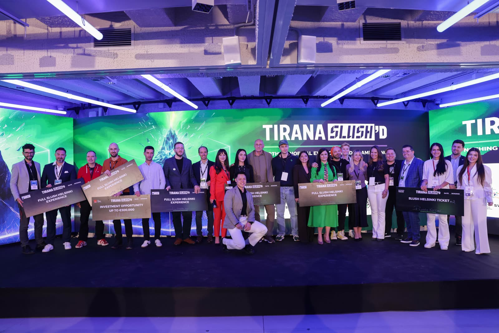 Daniel Uusitalo on stage as investor jury at Slush'd Tirana 2025, Albania